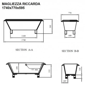 Акриловая ванна Magliezza Riccarda 174х77, ножки хром