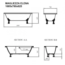 Ванна на лапах Magliezza Elena 168,5х78, ножки бронза