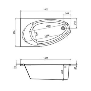 Акриловая ванна Roca Corfu 160x90 L 248573000