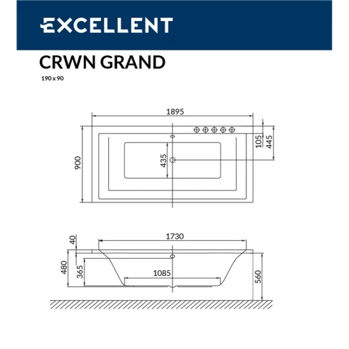 Акриловая ванна Excellent Crown Grand 190x90