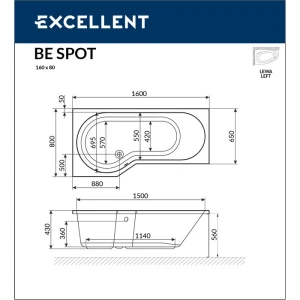 Акриловая ванна Excellent Be Spot 160x80 L