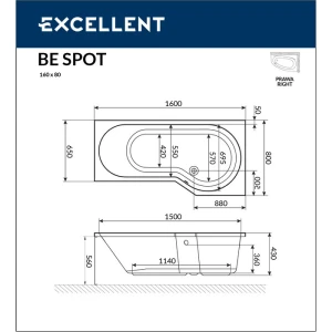 Акриловая ванна Excellent Be Spot 160x80 R