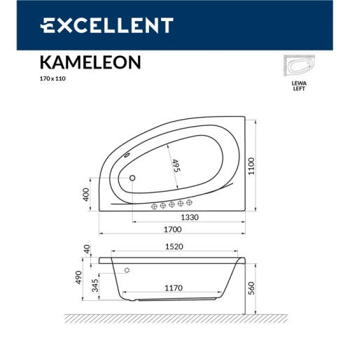 Акриловая ванна Excellent Kameleon 170x110 L