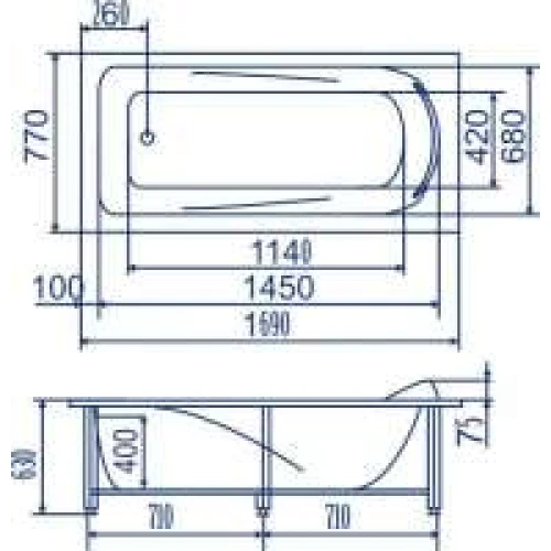 Акриловая ванна Bach Виктория 170х77 на каркасе
