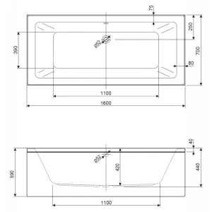 Акриловая ванна Cezares Plane Mini 160x70