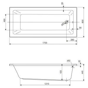 Акриловая ванна Cezares Plane Solo Mini 170x80