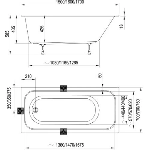 Акриловая ванна RAVAK Chrome Slim 160x70 C731300000