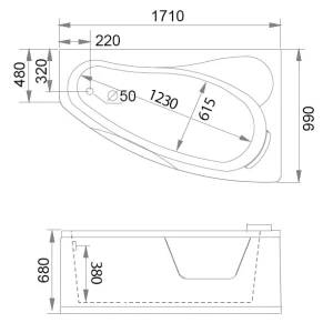 Акриловая ванна Gemy G9046 II K R 171х99