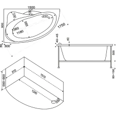 Акриловая ванна BAS Вектра 150x90 R