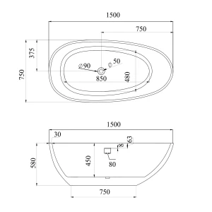 Акриловая ванна ABBER AB9356-1.5 150х75