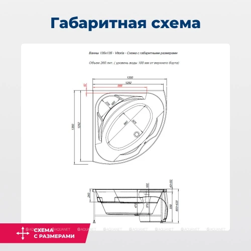 Акриловая ванна Aquanet Vitoria 130x130