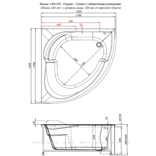 Акриловая ванна Aquanet Fregate 120x120
