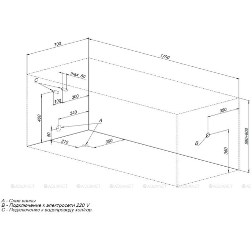 Акриловая ванна Aquanet Roma 170x70