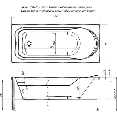 Акриловая ванна Aquanet West 160x70