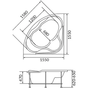 Акриловая ванна 1MarKa Luxe 155x155