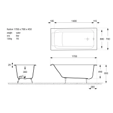 Чугунная ванна Vinsent Veron Italon 170x70 с ножками