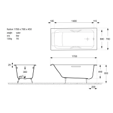 Чугунная ванна Vinsent Veron Italon 170x70 с ножками и ручками