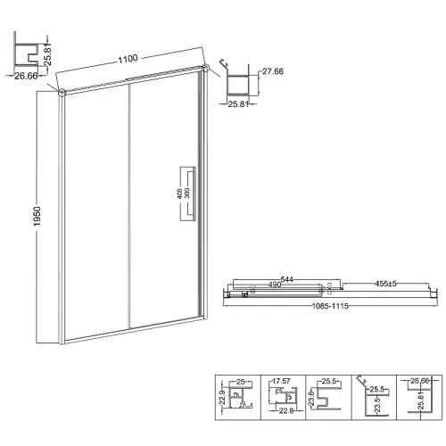Душевая дверь в нишу Niagara Nova NG-65-11CH 110x195, профиль хром, стекло шиншилла
