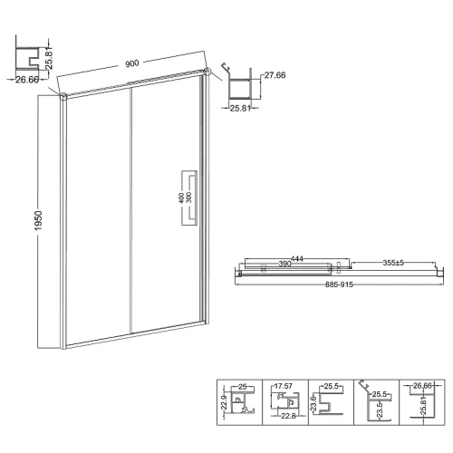 Душевая дверь в нишу Niagara Nova NG-65-9CH 90x195, профиль хром, стекло шиншилла