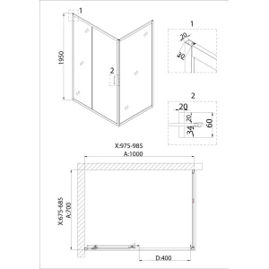 Душевая дверь в нишу Niagara Nova NG-82-10AB 100x195, профиль черный