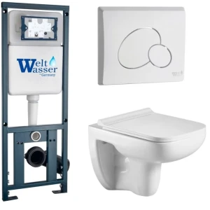 Комплект Weltwasser 10000010728 подвесной унитаз Kehlbach 004 GL-WT + инсталляция Marberg 410 + кнопка MAR 410 RD GL-WT