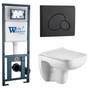 Комплект Weltwasser 10000010729 подвесной унитаз Kehlbach 004 GL-WT + инсталляция Marberg 410 + кнопка MAR 410 RD MT-BL