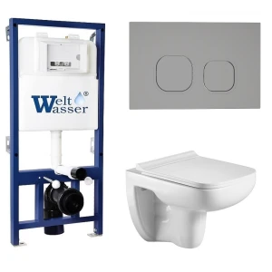 Комплект Weltwasser 10000012853 подвесной унитаз Kehlbach 004 GL-WT + инсталляция Bamberg 525 + кнопка Bamberg CR