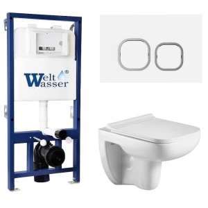 Комплект Weltwasser 10000012854 подвесной унитаз Kehlbach 004 GL-WT + инсталляция Bamberg 525 + кнопка Bamberg WT