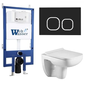 Комплект Weltwasser 10000012855 подвесной унитаз Kehlbach 004 GL-WT + инсталляция Bamberg 545 + кнопка Bamberg BL