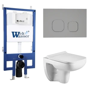 Комплект Weltwasser 10000012856 подвесной унитаз Kehlbach 004 GL-WT + инсталляция Bamberg 545 + кнопка Bamberg CR
