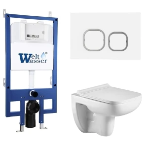 Комплект Weltwasser 10000012857 подвесной унитаз Kehlbach 004 GL-WT + инсталляция Bamberg 545 + кнопка Bamberg WT