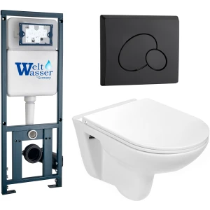Комплект Weltwasser 10000010356 подвесной унитаз Baarbach 004 GL-WT + инсталляция Marberg 410 + кнопка MAR 410 RD MT-BL