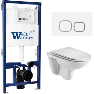 Комплект Weltwasser 10000010350 подвесной унитаз Baarbach 004 GL-WT + инсталляция Bamberg 525 + кнопка Bamberg WT