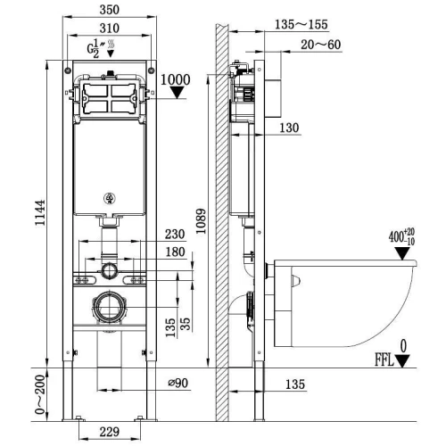 Комплект Weltwasser 10000012287 подвесной унитаз Baarbach 004 GL-WT + инсталляция Amberg 350 + кнопка Amberg RD-WT