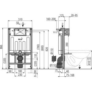 Инсталляция для унитаза Alcadrain AM101/850-0001, без кнопки