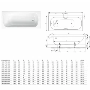 Стальная ванна Bette Form 150x70 2941-000AD с шумоизоляцией