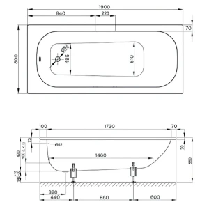 Стальная ванна Bette Form 190x80 2951-000AD с шумоизоляцией