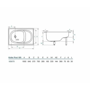 Стальная ванна Koller Pool 105x70 B05E2200E с сиденьем