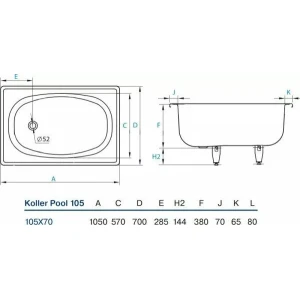 Стальная ванна Koller Pool 105x70 B15E1200E