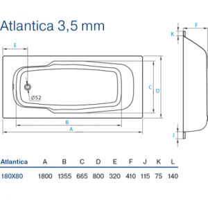 Стальная ванна Koller Pool Atlantica 180x80 B80JTI00E с отверстиями для ручек