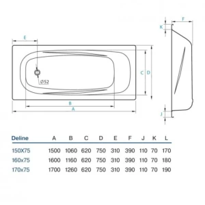 Стальная ванна Koller Pool Deline 150x75 B55US200E с отверстиями для ручек