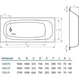 Стальная ванна Koller Pool Universal 160x70 B60HAH00E