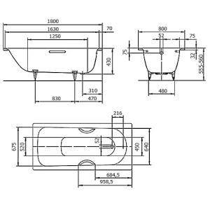 Стальная ванна Kaldewei Saniform Plus 375-1 180x80 112800010001