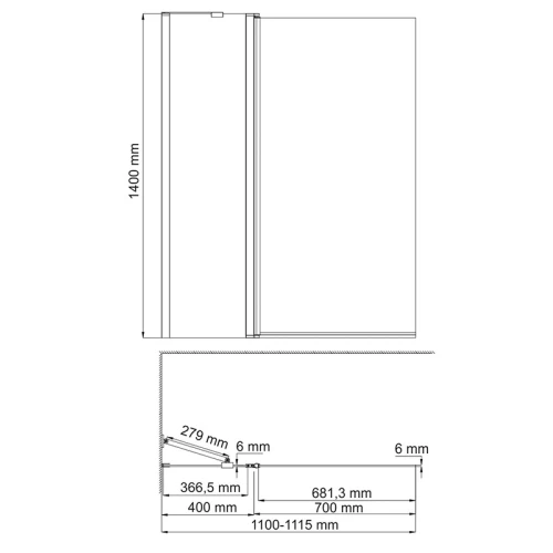 Шторка на ванну Wasserkraft Berkel 48P02-110BLACK Fixed 110x140