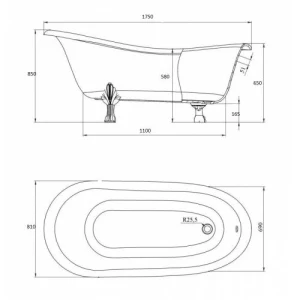 Ванна из литьевого мрамора Castone Даллас King Size 175x81 ножки белые