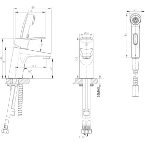 Смеситель Bravat Line для раковины F15299C-2 с гигиеническим душем