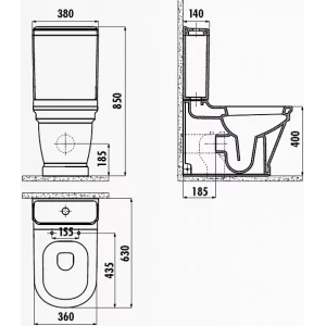 Унитаз-компакт Creavit Antik AN360-11CB00E-0000 без сиденья и бачка