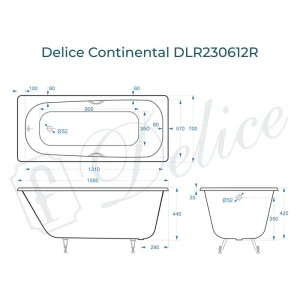 Ванна чугунная Delice Continental 150х70 с отверстиями под ручки DLR230612R