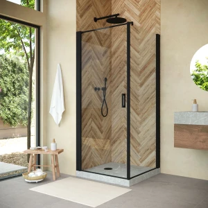 Душевой уголок Vegas-glass EP-FIS NOVO 80 02М 01 L, профиль черный матовый, стекло прозрачное