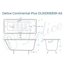 Ванна чугунная Delice Continental PLUS 170х75 с отверстиями под ручки и антискользящим покрытием DLR230635R-AS